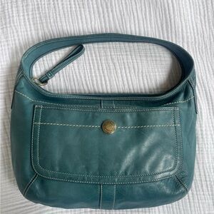 Vintage Y2K Coach Teal Leather Shoulder Bag with Front Pocket
